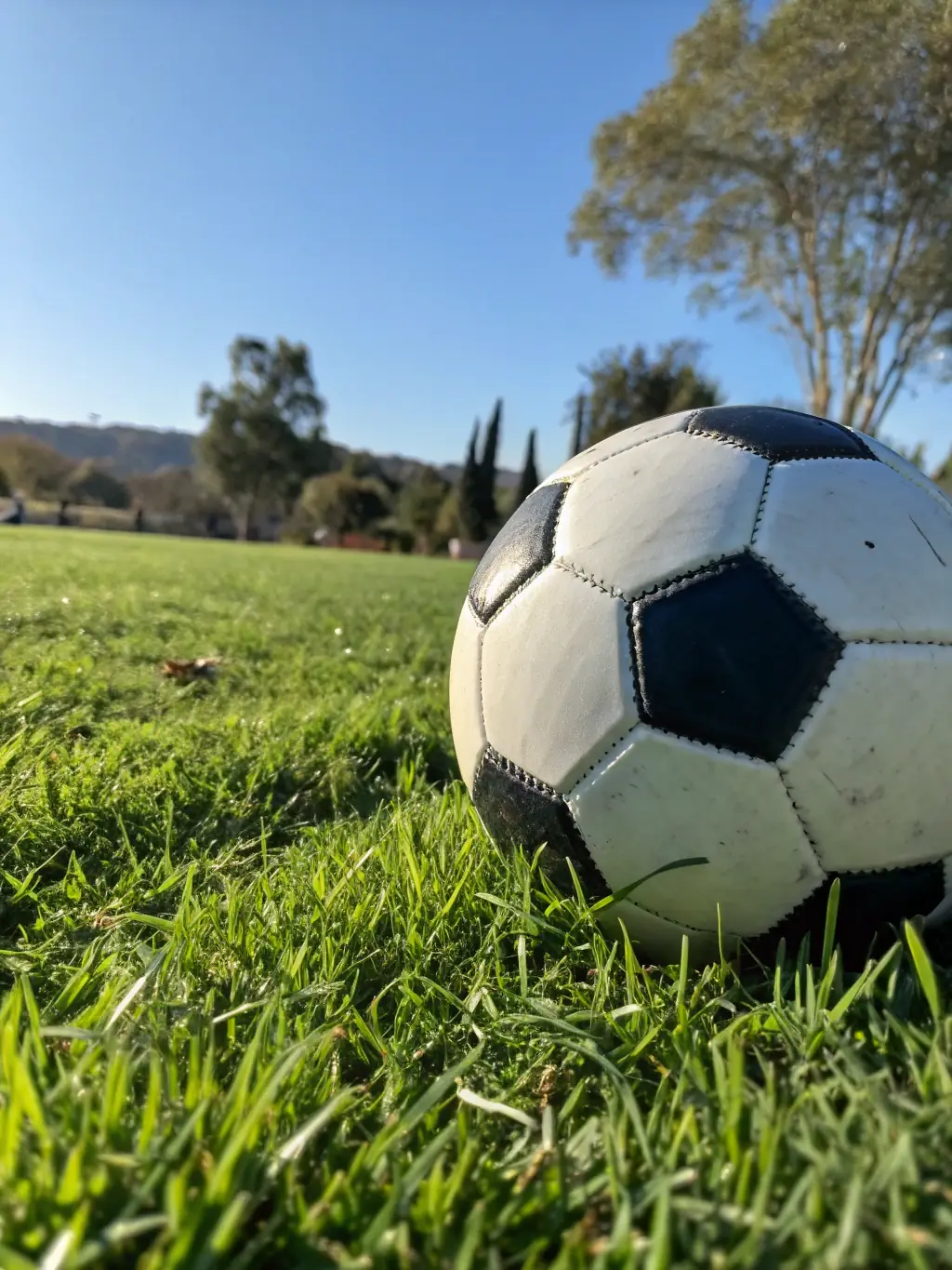 A close-up shot of a football in mid-air during a professional soccer match, emphasizing the dynamic action and excitement of sports betting on GGBBBET.