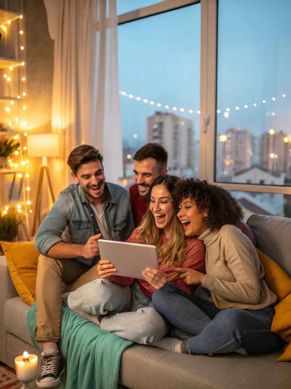 An image of a user excitedly watching an eSports match on a large screen, surrounded by friends, showcasing the engaging betting experience.